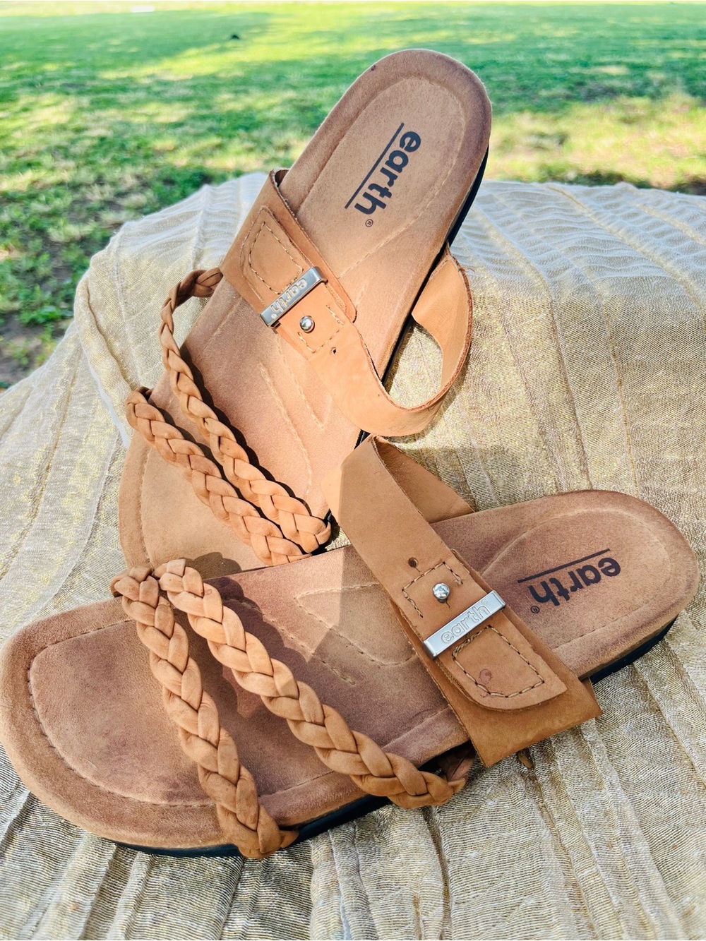 Earth Tan Braided-Strap Slide Sandals